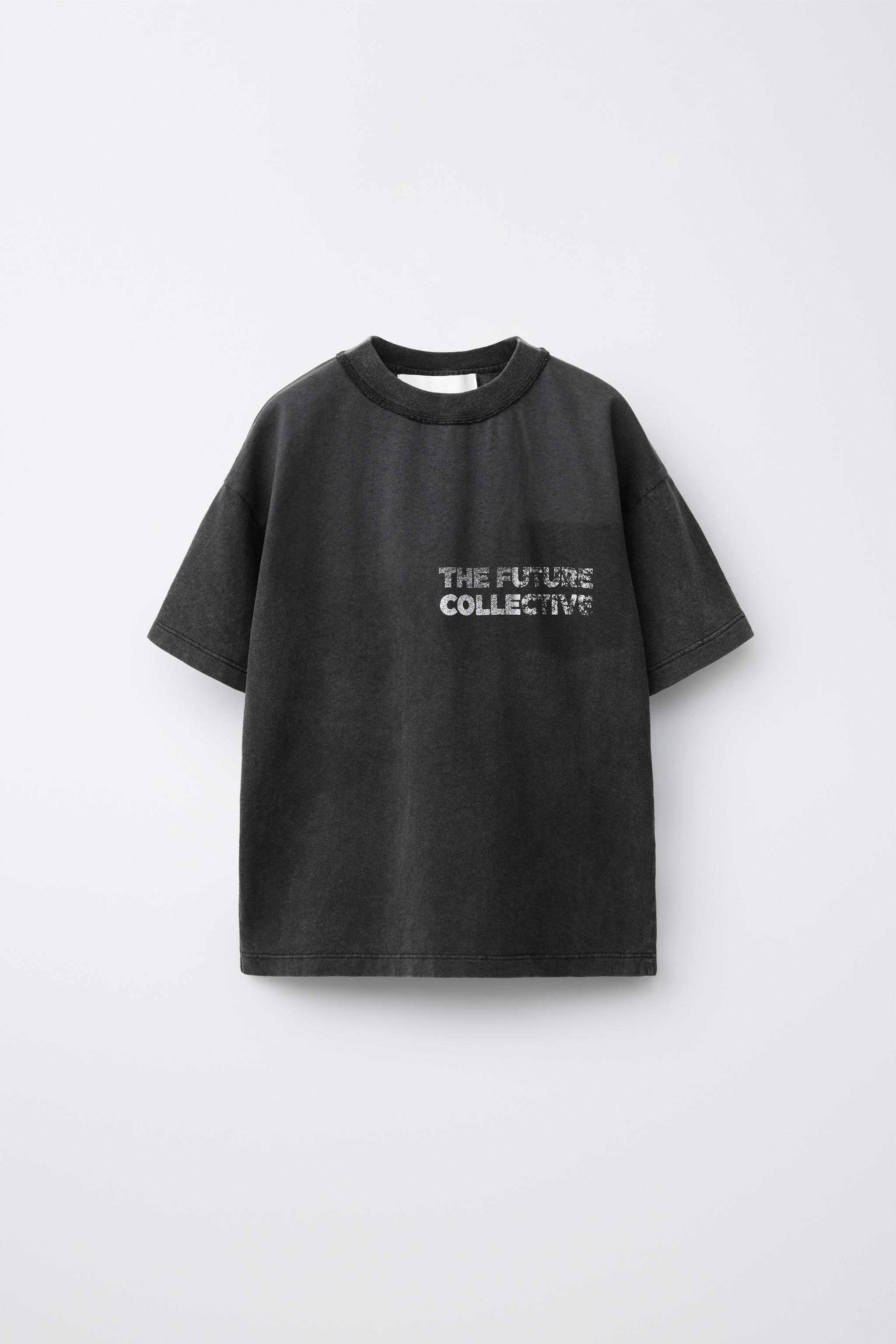 WASHED EFFECT T-SHIRT WITH TEXT